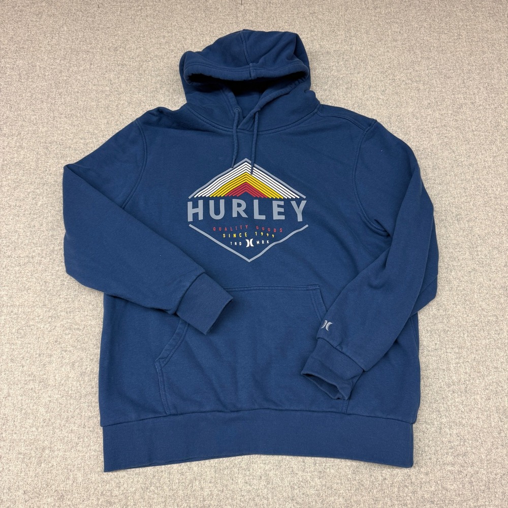 Hurley | Graphic Pullover Hoodie | XL | Navy Blue | Logo Drawstring Sweatshirt - Picture 1 of 7